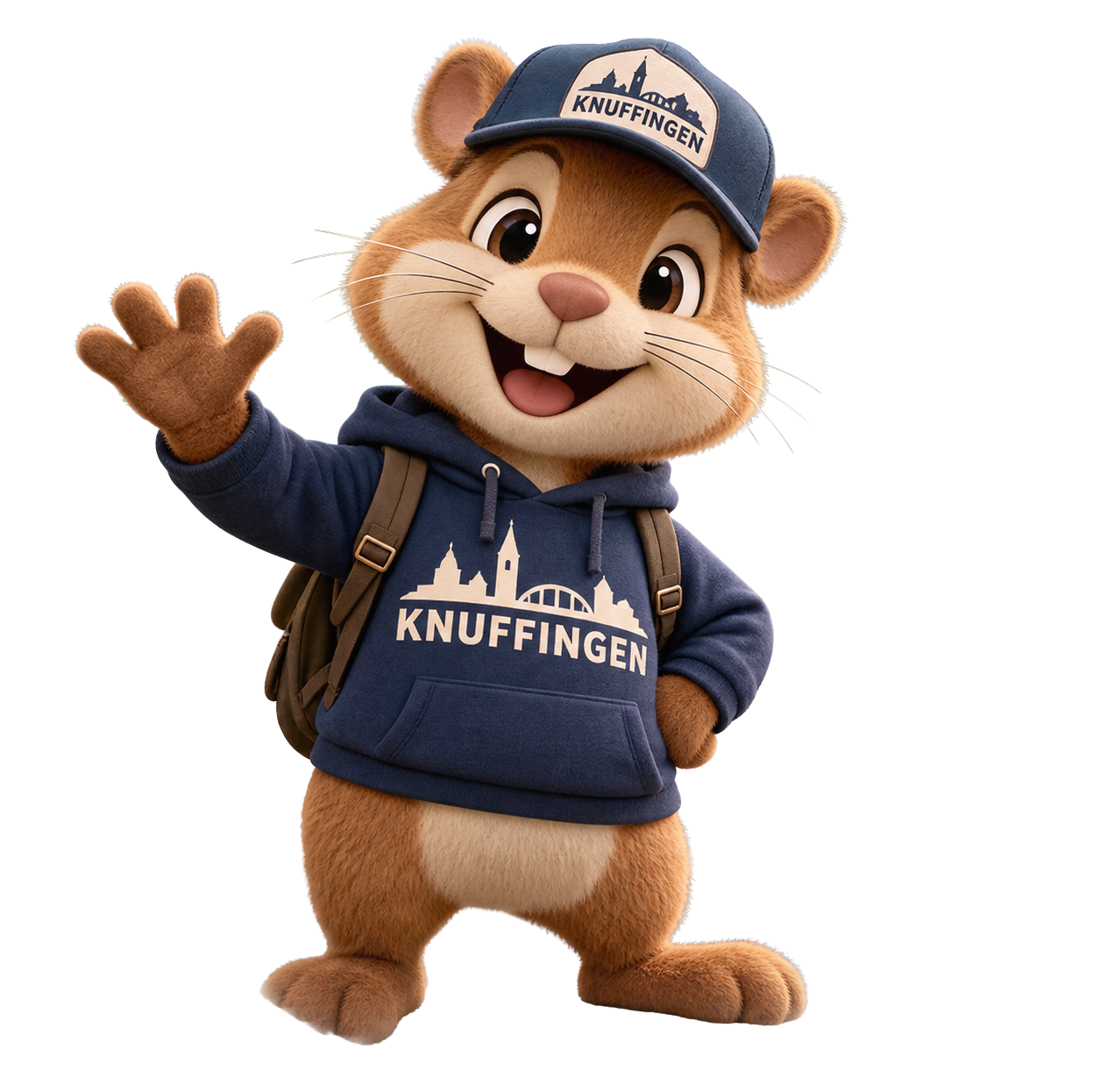 Knut, das Maskottchen von Knuffingen, winkt